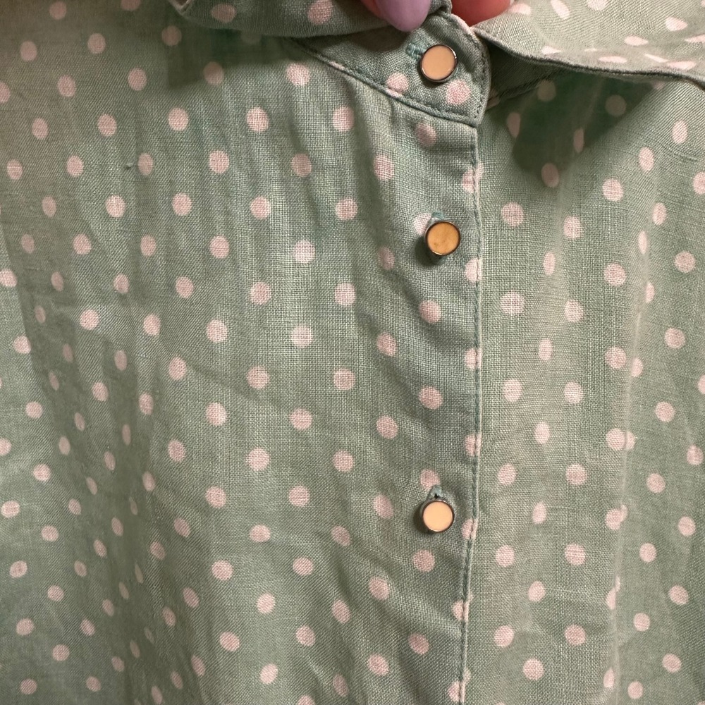 Soft Surroundings Button Down Womens XL Mint Green Polka Dot Linen Shirt Coastal - Picture 6 of 9